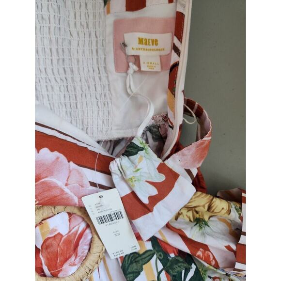 NWT Anthropologie Maeve Strapless Belted A-Line Floral Midi Dress Sz XS #9M405 - Picture 9 of 13
